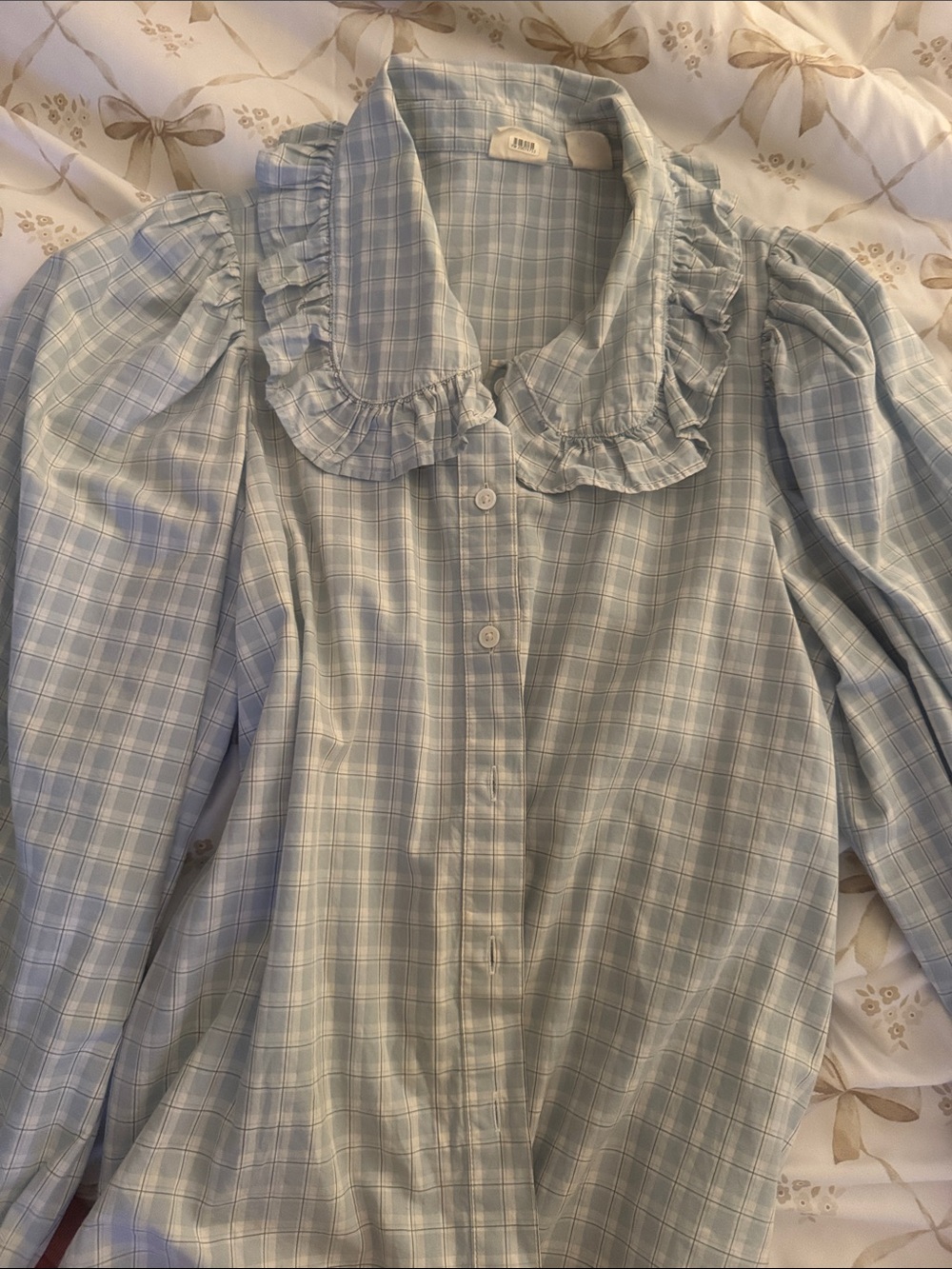 Levi's Light Blue Plaid Ruffle Collar Button-Down Shirt